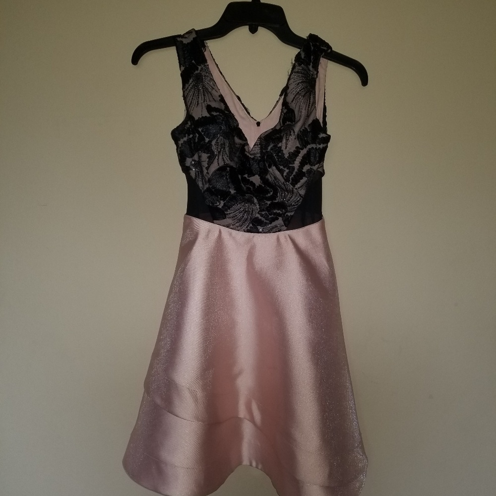 Blush pink and black mini dress